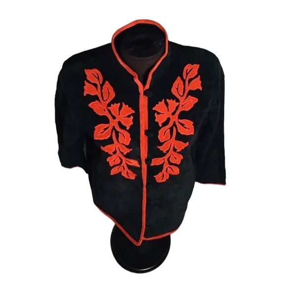 LINEA by Louis Dell'Olio Black Leather Jacket Sz S Leather Suede Black Red EUC! - Picture 4 of 6